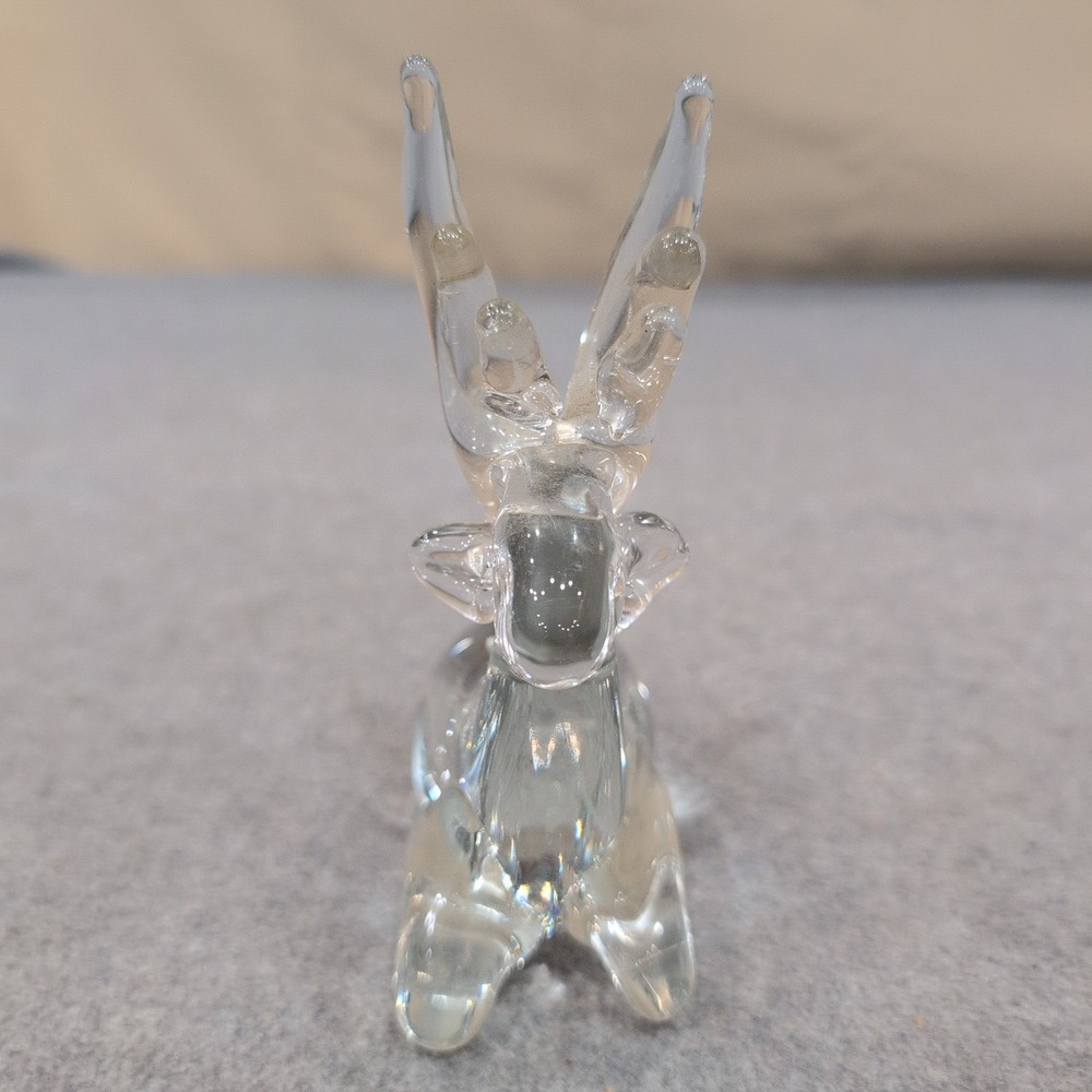 Vintage Silvestri Mouth‎ Blown Clear Glass Reindeer Resting Figurine Decor - Picture 2 of 7